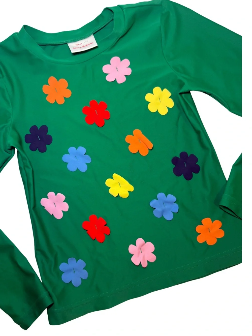 Hanna Andersson Rash Guard Long Sleeve Green with Bright Flower Applique